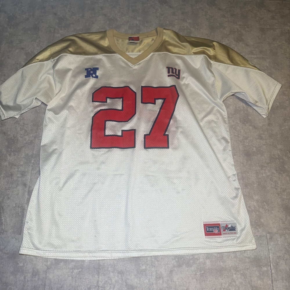 Majestic New York Giants Ron Dayne 27 Super Bowl XXXV Jersey White Gold Mens 2X